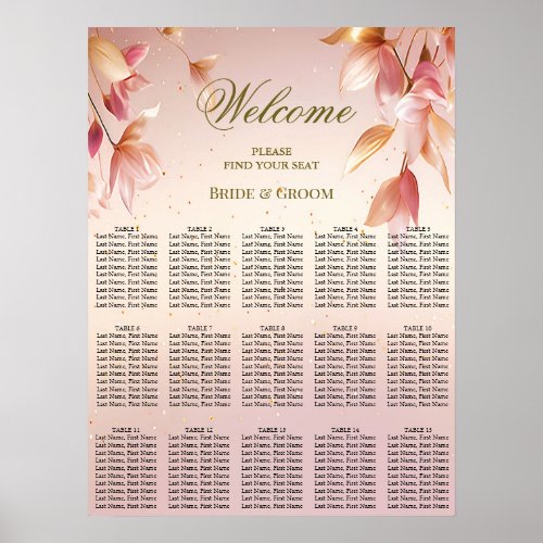 Pink Golden Leaves Floral Seating Chart