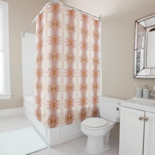 Pink Golden Leaves Floral Shower Curtain