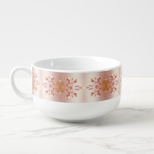 Pink Golden Leaves Floral Soup Mug