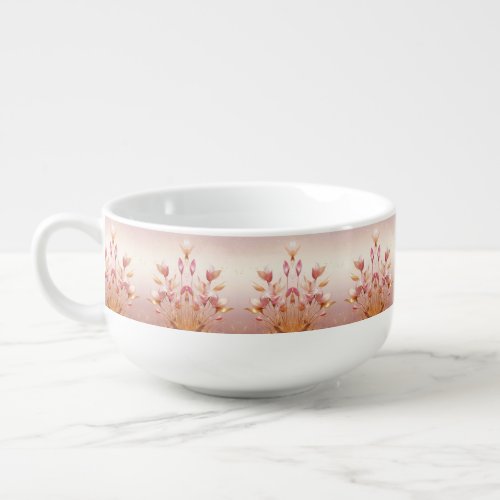 Pink Golden Leaves Floral Soup Mug