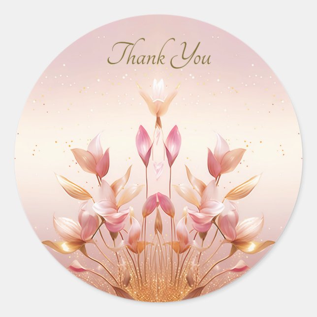Pink Golden Leaves Floral Sticker (Front)