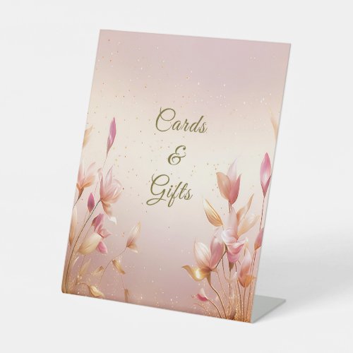 Pink Golden Leaves Floral Tabletop Signs