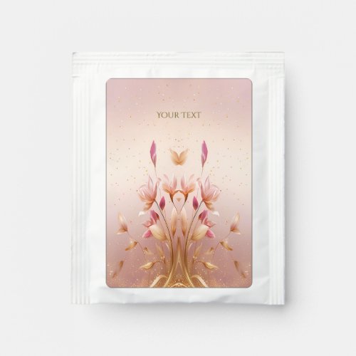 Pink Golden Leaves Floral Tea Bag Drink Mix