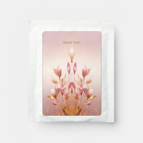 Pink Golden Leaves Floral Tea Bag Drink Mix