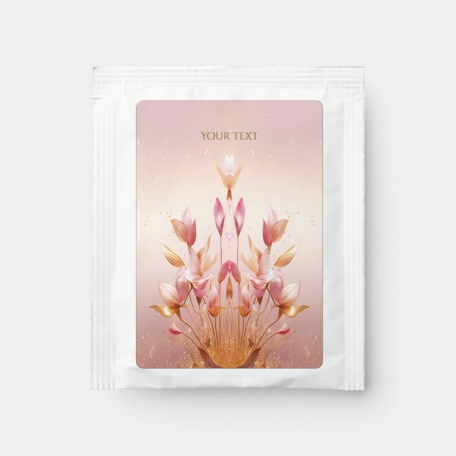 Pink Golden Leaves Floral Tea Bag Drink Mix (Front)