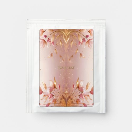 Pink Golden Leaves Floral Tea Bag Drink Mix