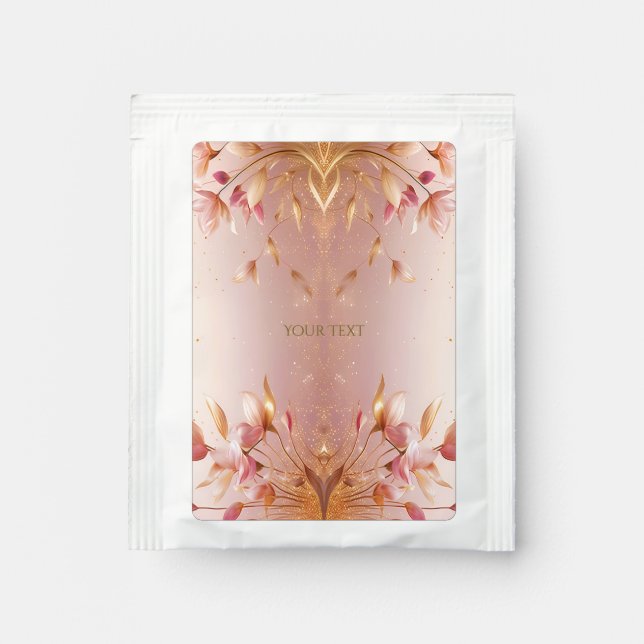 Pink Golden Leaves Floral Tea Bag Drink Mix (Front)