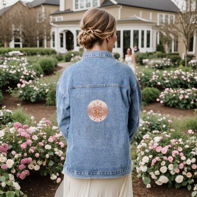 Pink Golden Leaves Floral The Bride Denim Jacket (Wedding Back)
