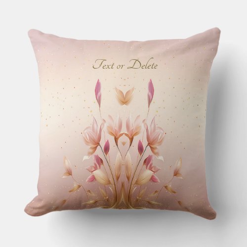 Pink Golden Leaves Floral Throw Pillow