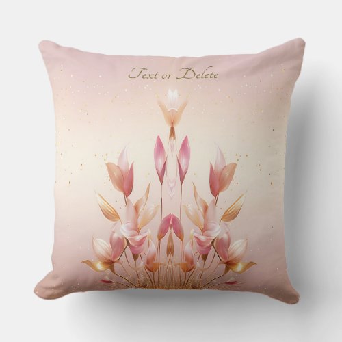 Pink Golden Leaves Floral Throw Pillow