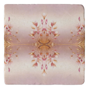 Pink Golden Leaves Floral Trivet