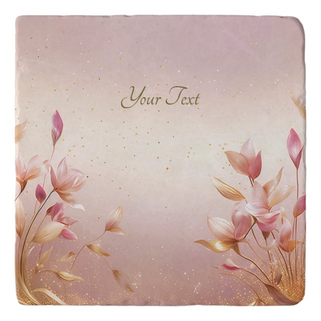 Pink Golden Leaves Floral Trivet (Front)