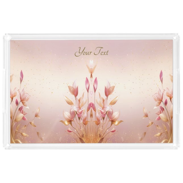 Pink Golden Leaves Floral Vanity Tray (Front)