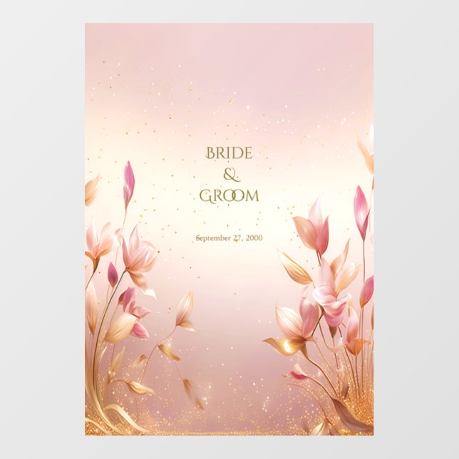 Pink Golden Leaves Floral Wedding Floor Decal (Front)