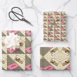 Pink + Golden Pop Art Cassettes Wrapping Paper She