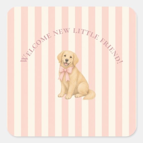 Pink Golden Retriever Baby Shower  Square Sticker