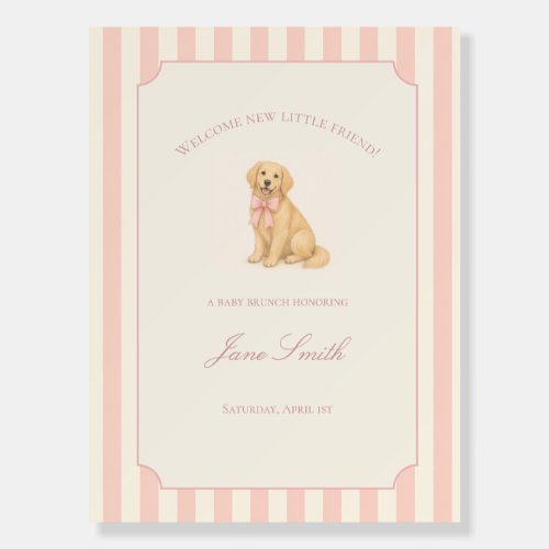 Pink Golden Retriever Baby Shower Welcome Sign