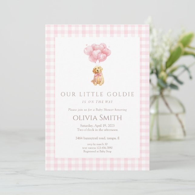 Pink Golden retriever Puppy Baby Shower Invitation (Standing Front)