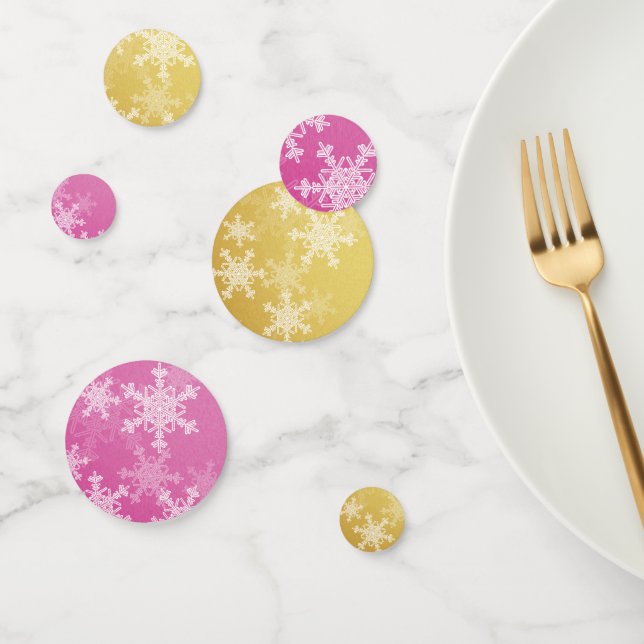 Pink Golden Snowflakes Minimalist Christmas Confetti (Group)