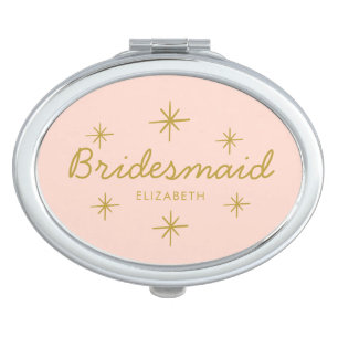 Pink Golden Star Bridesmaid Compact Mirror
