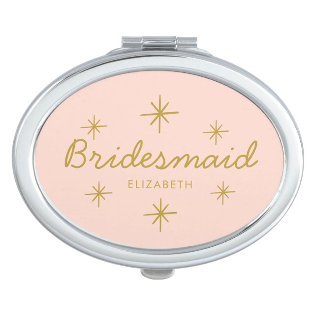 Pink Golden Star Bridesmaid Compact Mirror (Front)