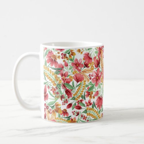 Pink Golden Yellow White Watercolor Floral Pattern Coffee Mug