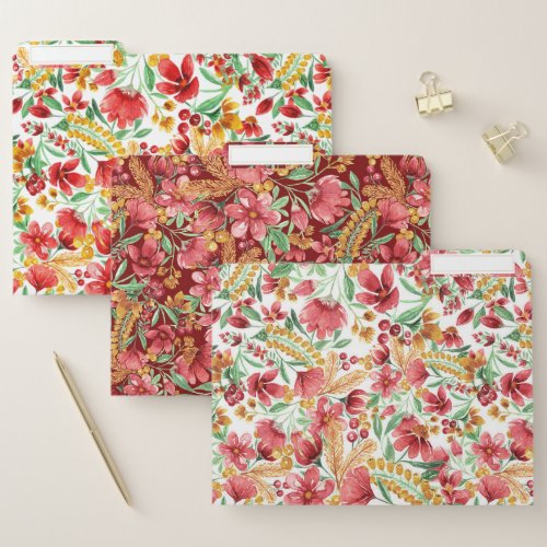 Pink Golden Yellow White Watercolor Floral Pattern File Folder