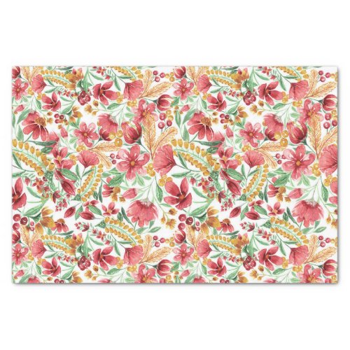 Pink Golden Yellow White Watercolor Floral Pattern Tissue Paper