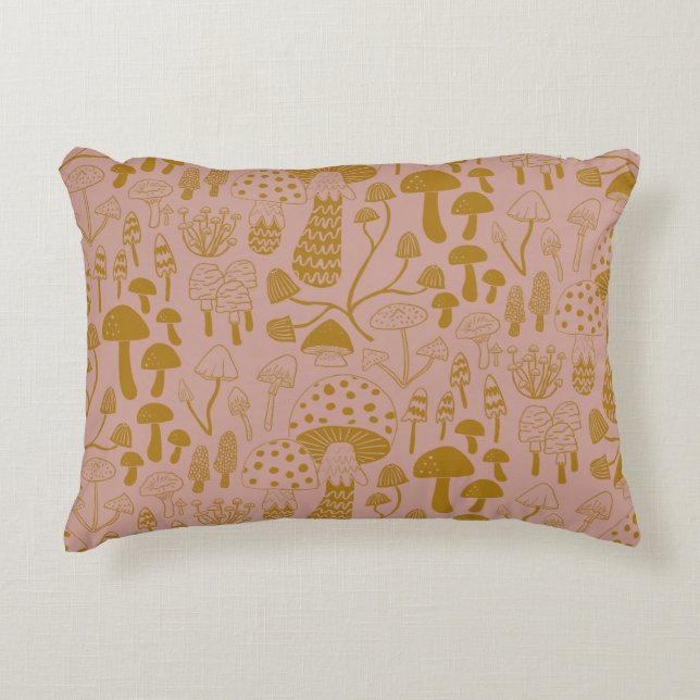 Pink Goldenrod Mushroom Accent Pillow (Front)