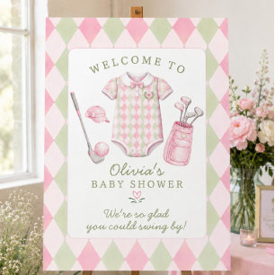 Pink Golf Baby Shower Welcome Sign