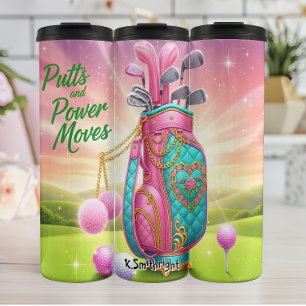Pink Golf Bag with Power Moves Thermal Tumbler