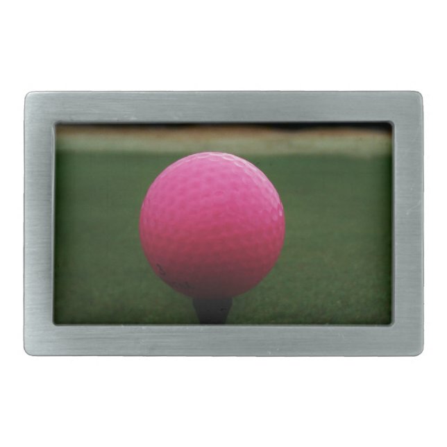 Pink Golf Ball on a mountain golf course Belt Buckle (Front)