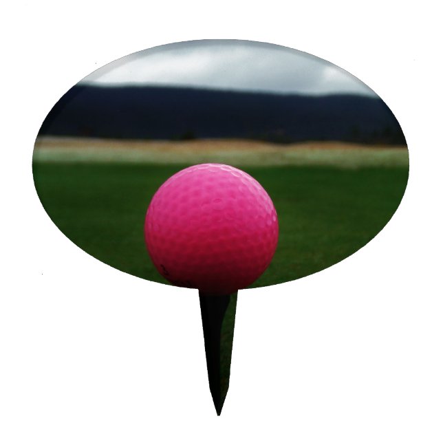 Pink Golf Ball on a mountain golf course Cake Topper (Front)