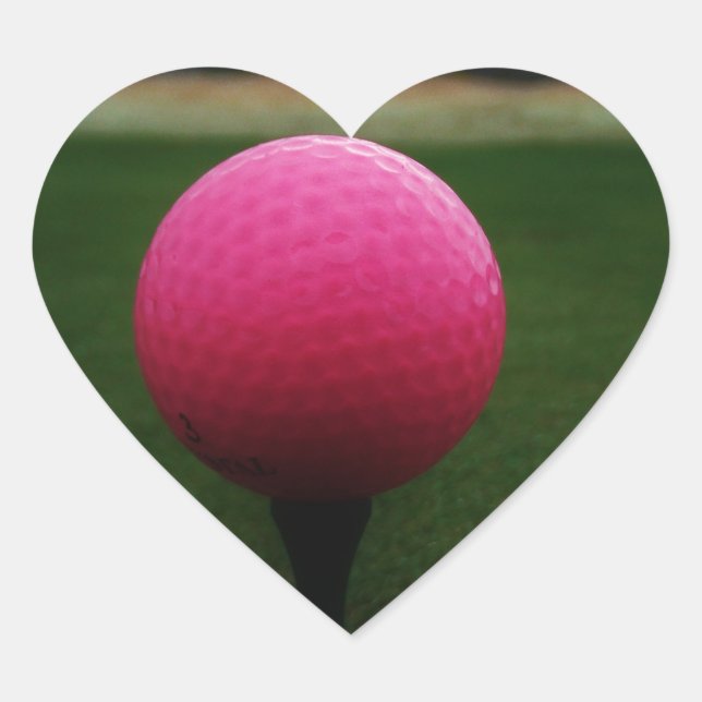 Pink Golf Ball on a mountain golf course Heart Sticker (Front)