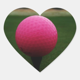Pink Golf Ball on a mountain golf course Heart Sticker