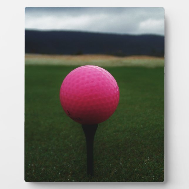 Pink Golf Ball on a mountain golf course Plaque (Front)