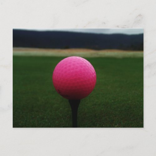 Pink Golf Ball on a mountain golf course Postcard