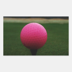 Pink Golf Ball on a mountain golf course Rectangular Sticker