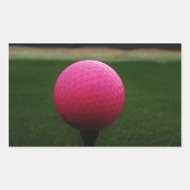 Pink Golf Ball on a mountain golf course Rectangular Sticker (Front)
