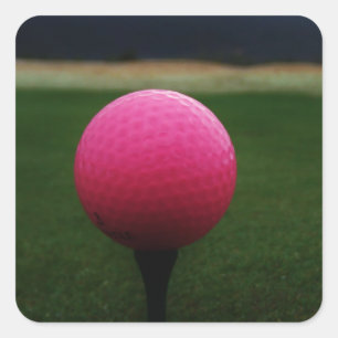 Pink Golf Ball on a mountain golf course Square Sticker