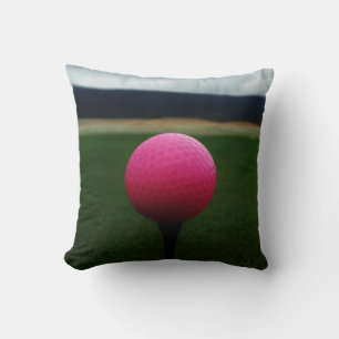 Pink Golf Ball on a mountain golf course Throw Pillow