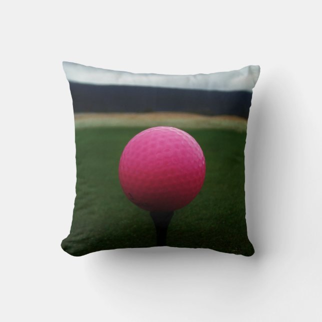 Pink Golf Ball on a mountain golf course Throw Pillow (Front)
