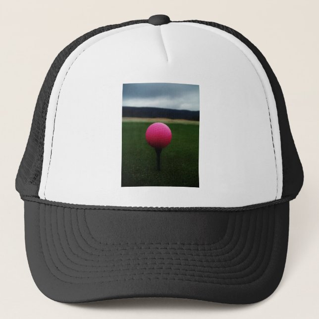 Pink Golf Ball on a mountain golf course Trucker Hat (Front)