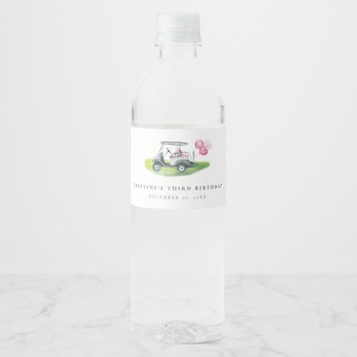 Pink Golf Birthday Par_tee Water Bottle Label