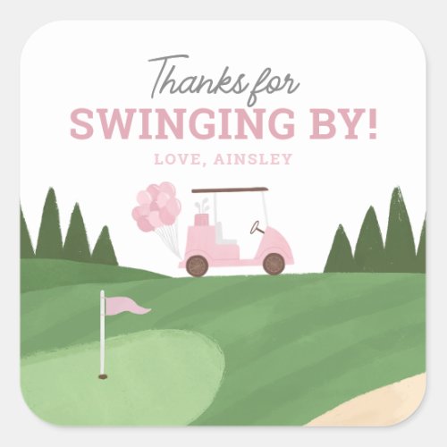 Pink Golf Birthday Party Square Sticker