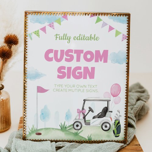 Pink Golf Birthday Party Table Sign