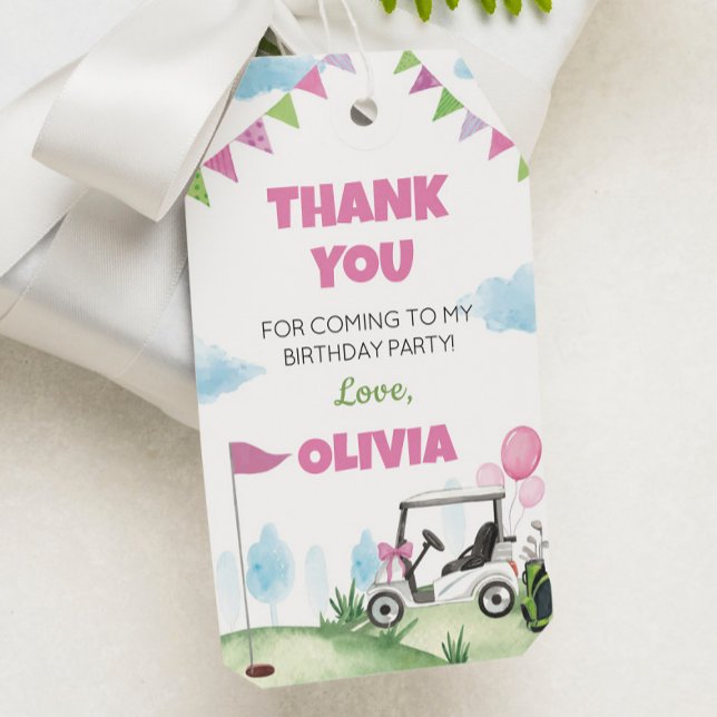 Pink Golf Birthday Party Thank You Tag (Creator Uploaded)