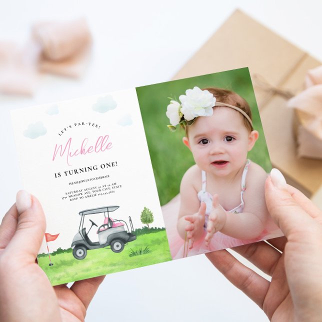 Pink Golf Birthday Photo Invitation for Girls (Creator Uploaded)