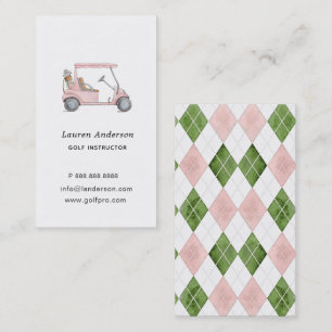 Pink Golf Cart and Bag Golf pro or Instructor  Business Card