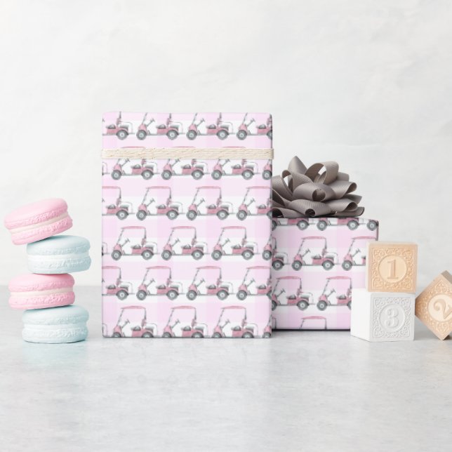Pink Golf Cart Female Golfer  Wrapping Paper (Baby Shower)